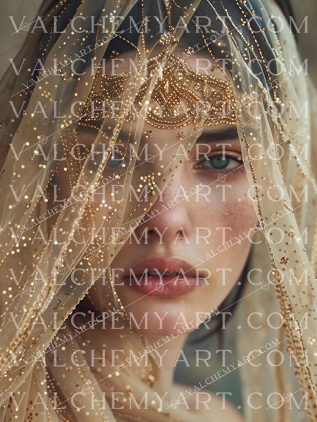 Golden Gaze Through Veil