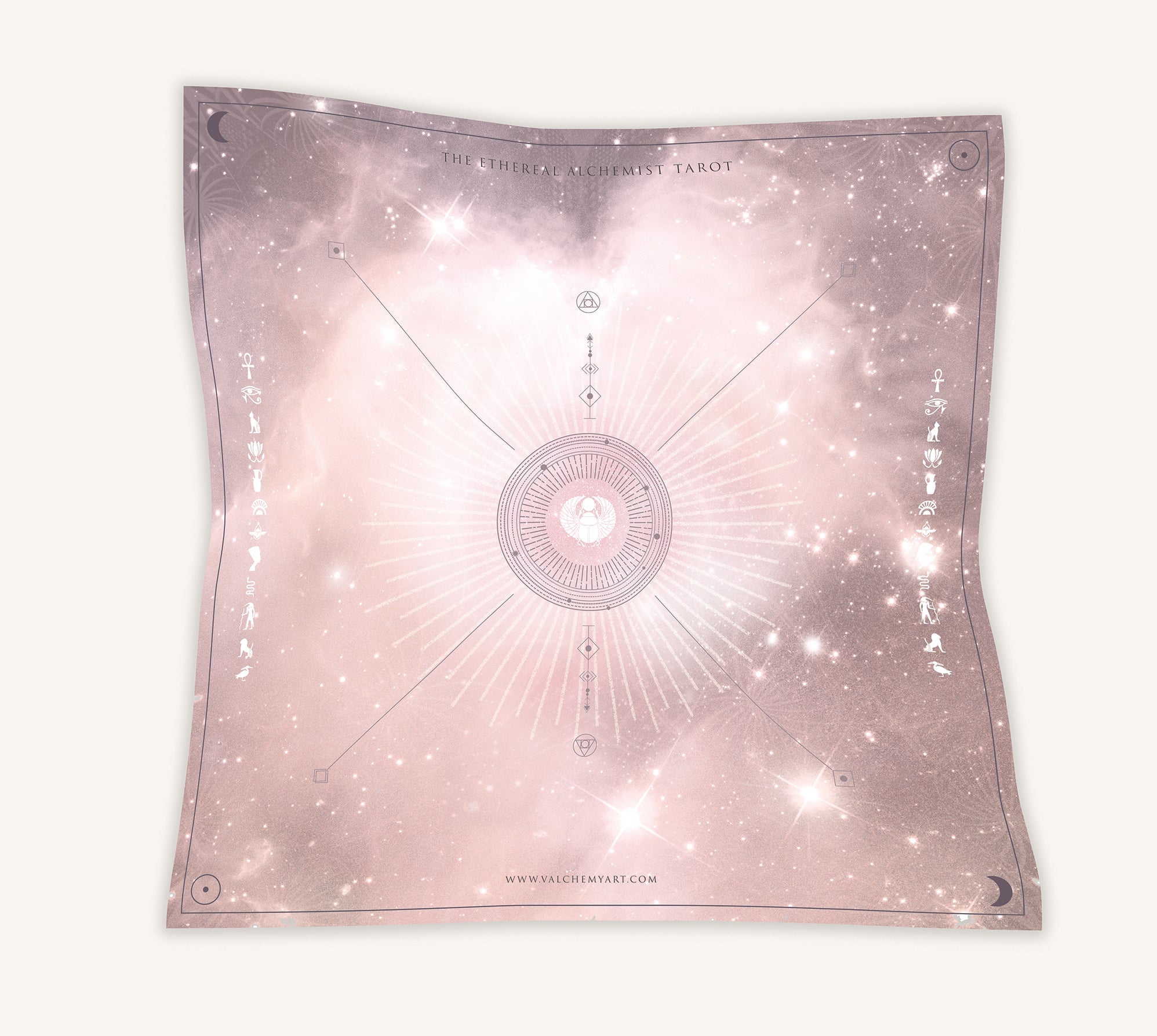 sacred alchemical symbols on vegan silk altar cloth