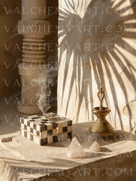 Checkerboard Ritual Box and Crystals