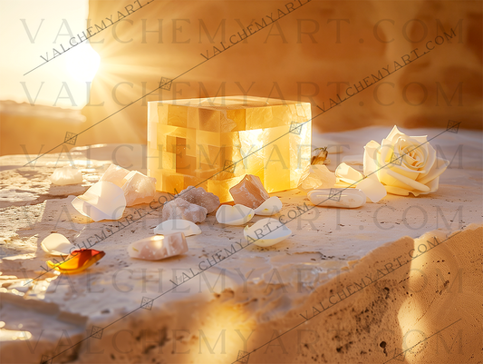 Golden Light Ritual Altar with Crystals and Petals