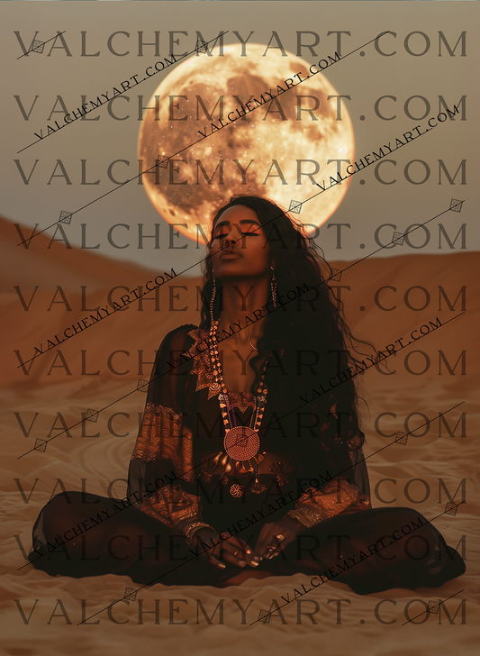 Desert Priestess Under Full Moon