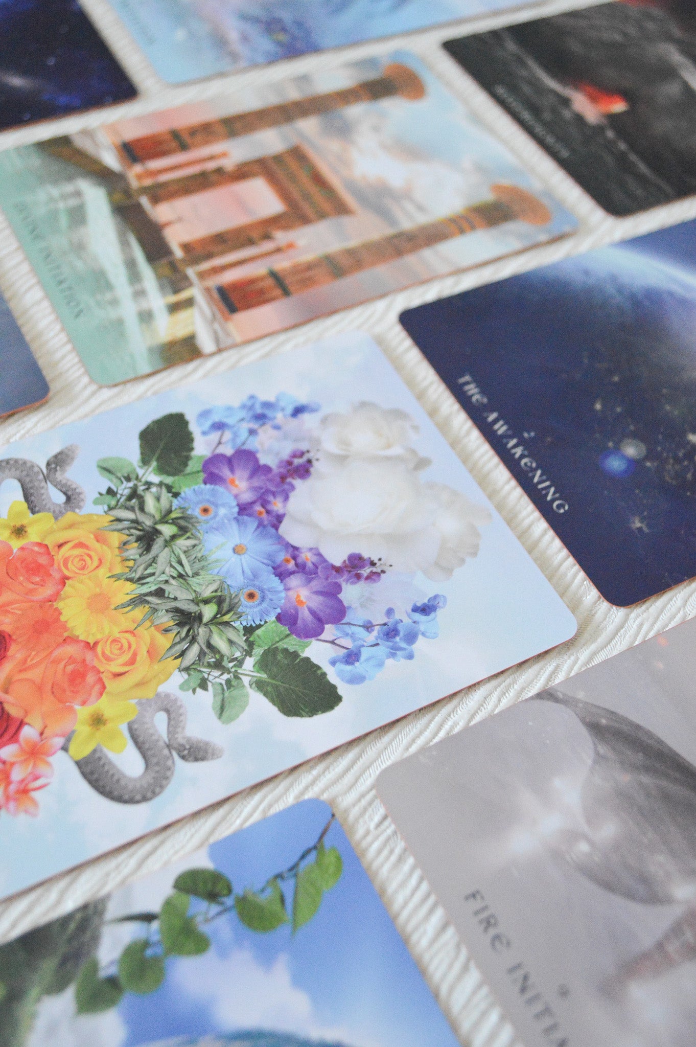 colourful oracle cards layout in a spread