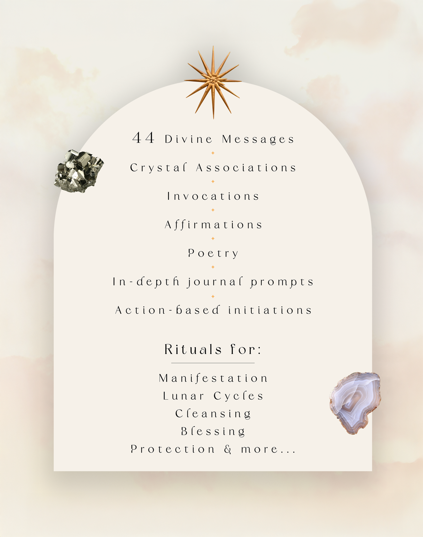 White card with text about spiritual practices on a soft beige background