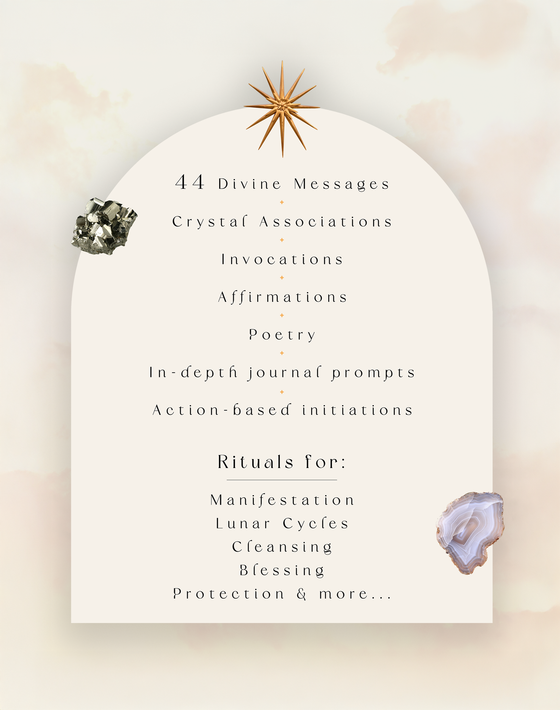 White card with text about spiritual practices on a soft beige background